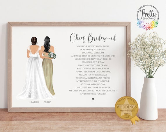 Personalised Chief Bridesmaid Print Wedding Poem Heather Amelia Gift
