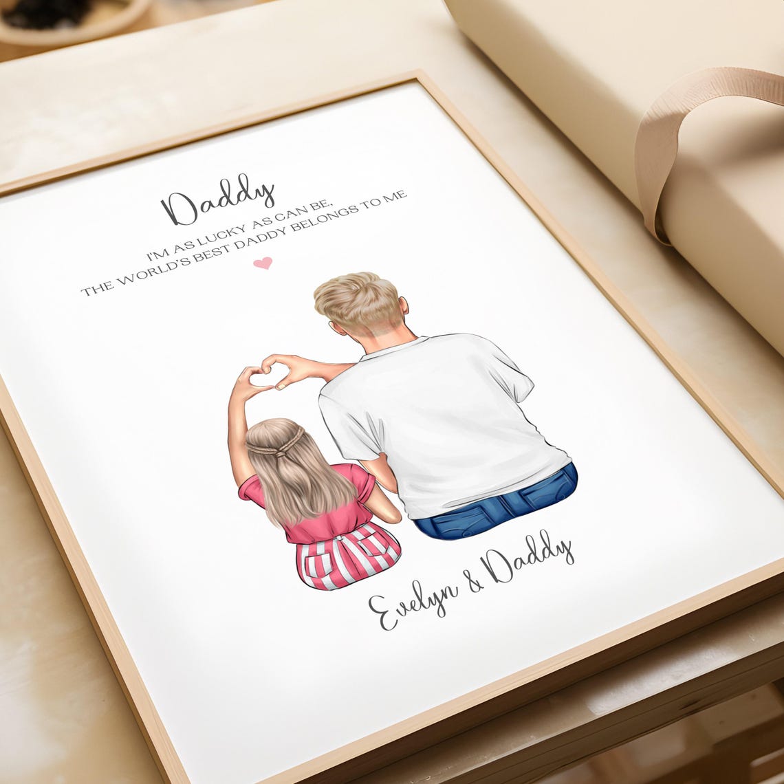 Personalized Daddy Daughter Heart Hands Quote Framed Art Print