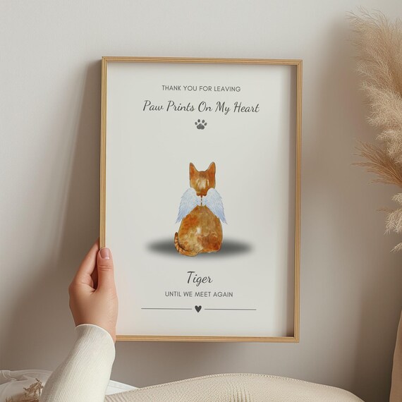 Personalised Cat Memorial Angel Wings Paw Prints Gift Poster