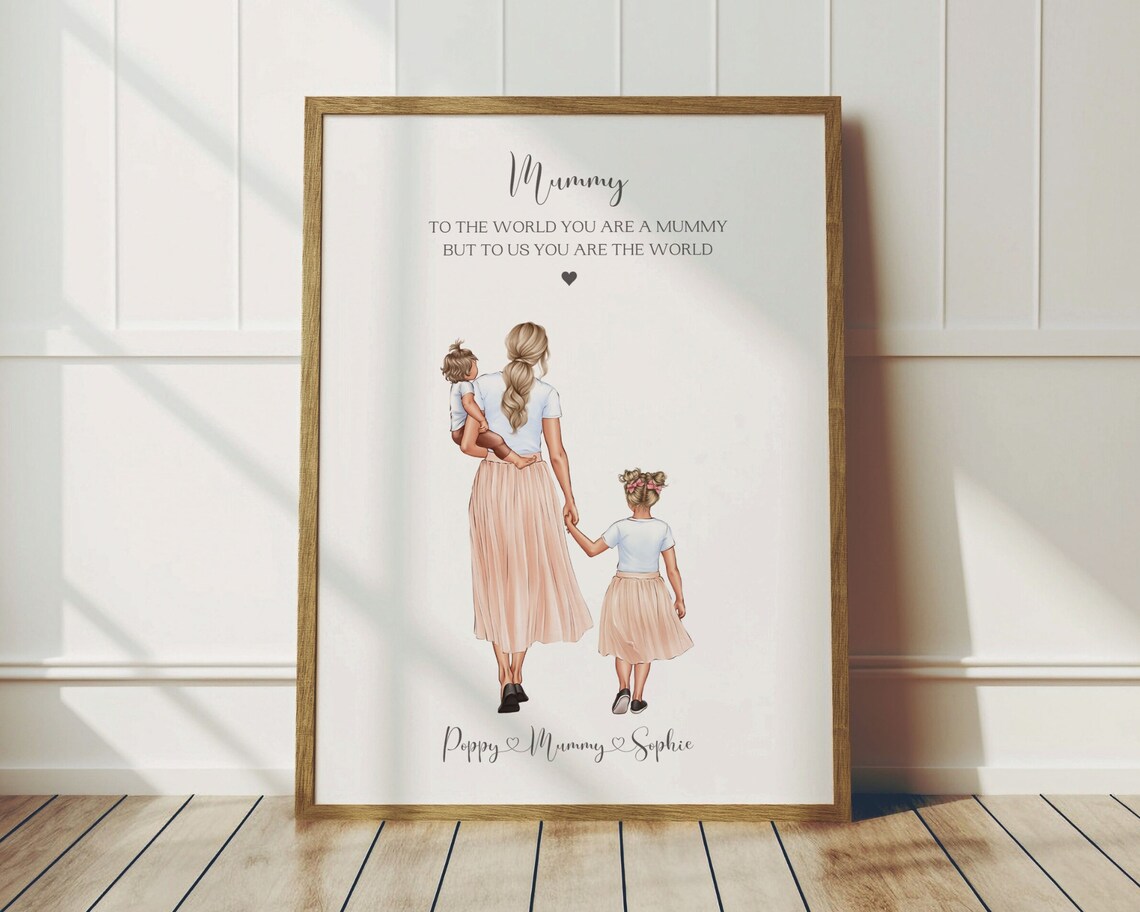 Personalised Mummy and Daughters To the World You Are a Mummy Print