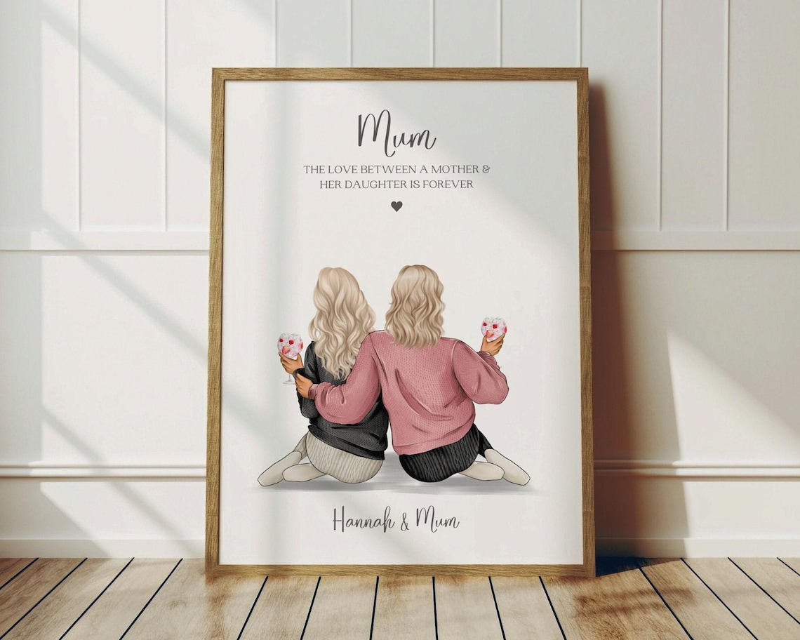Personalised Mother and Daughter Art Print, Gift for Mum