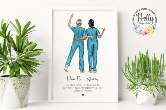 Personalised Nurse Friends Print Two Scrubs Colleagues to Friends