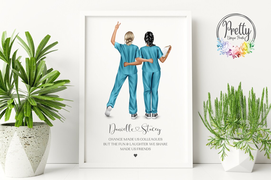 Personalised Nurse Friends Print Two Scrubs Colleagues to Friends