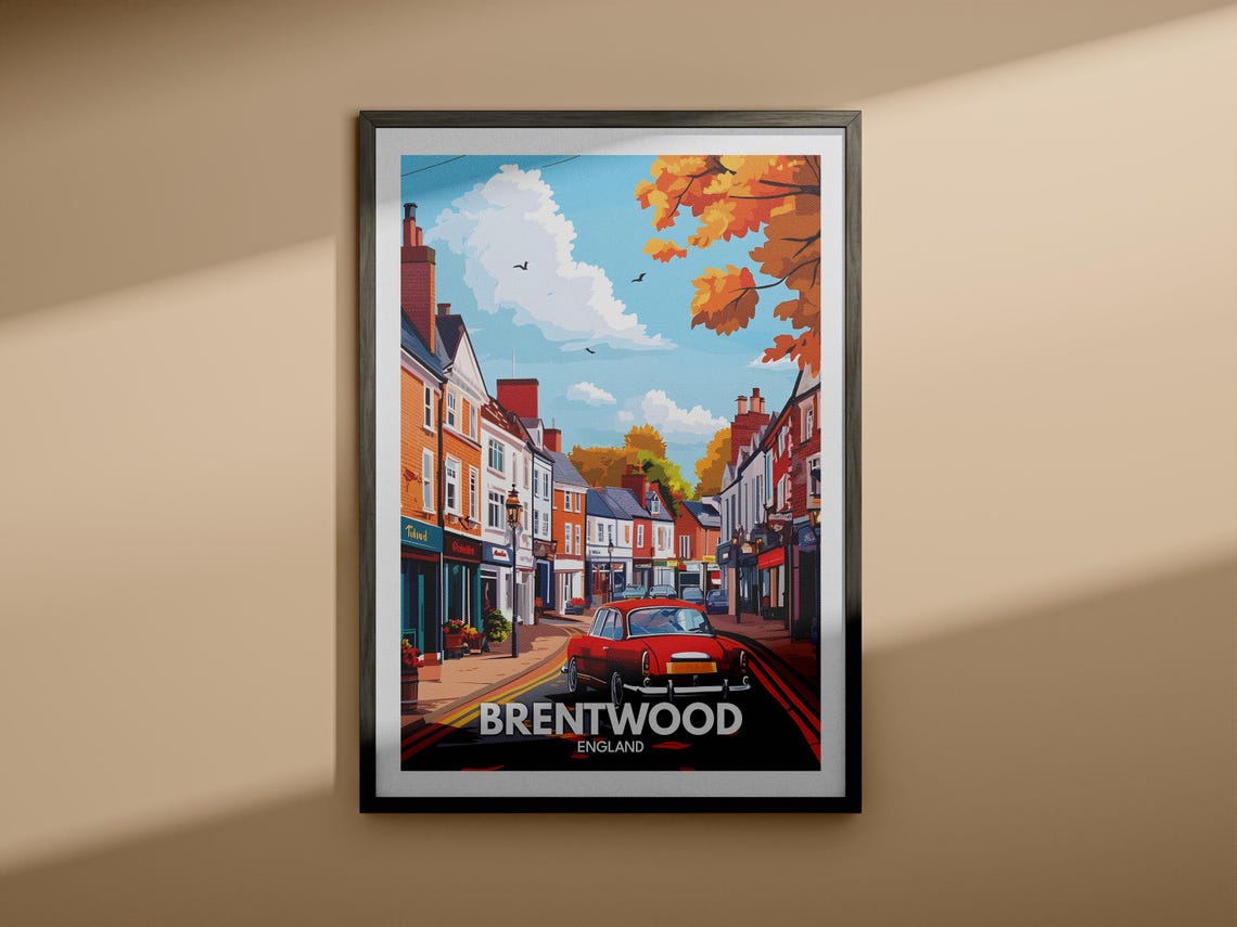 Brentwood Travel Print England Brentwood Travel Poster England Travel Poster United Kingdom Wall Art British Art Decor - Image 3
