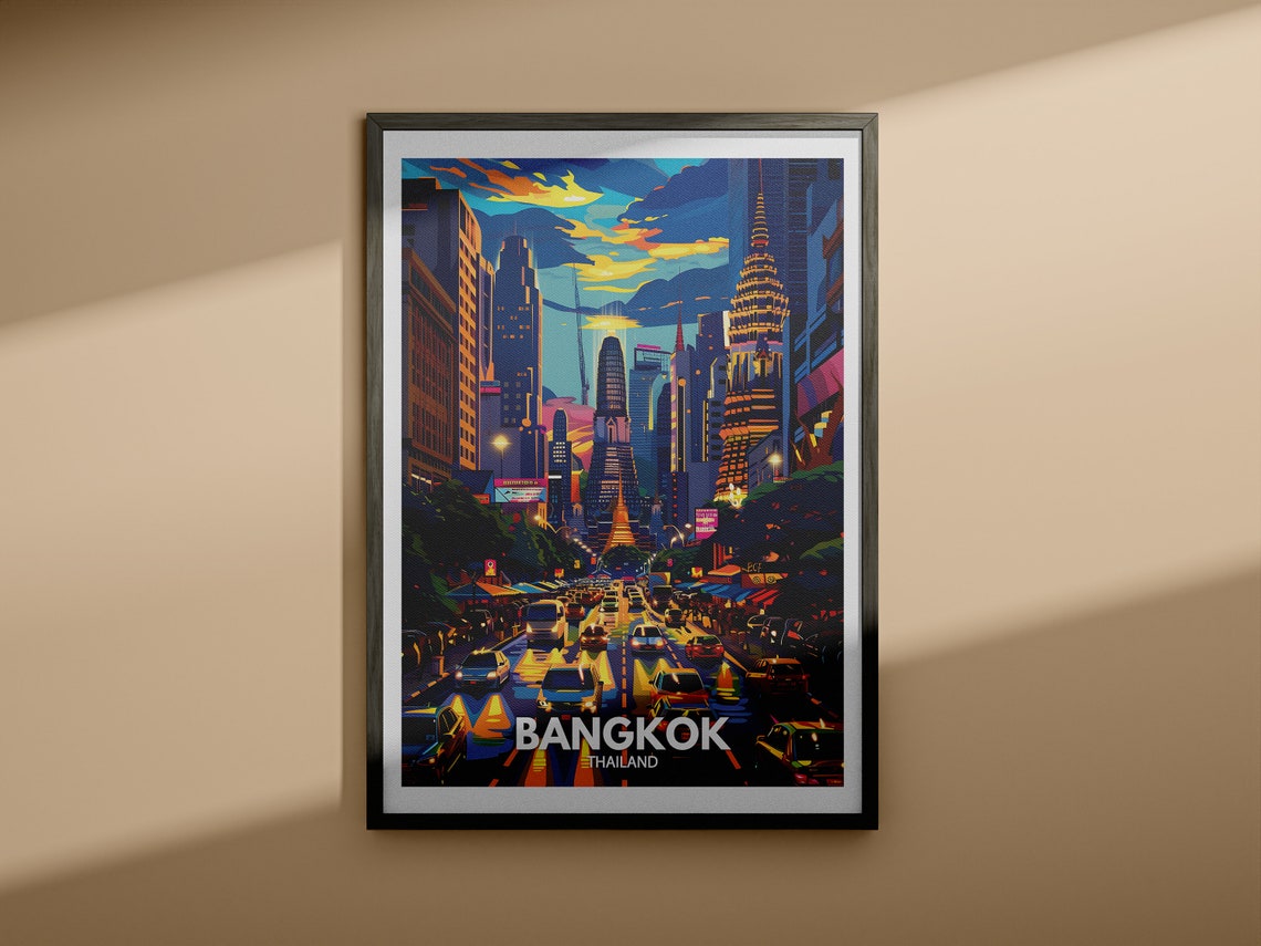 Bangkok Art Print Thailand Bangkok Poster Thailand Travel Poster Thailand Cityscape Wall Art Unique City Decor - Image 3