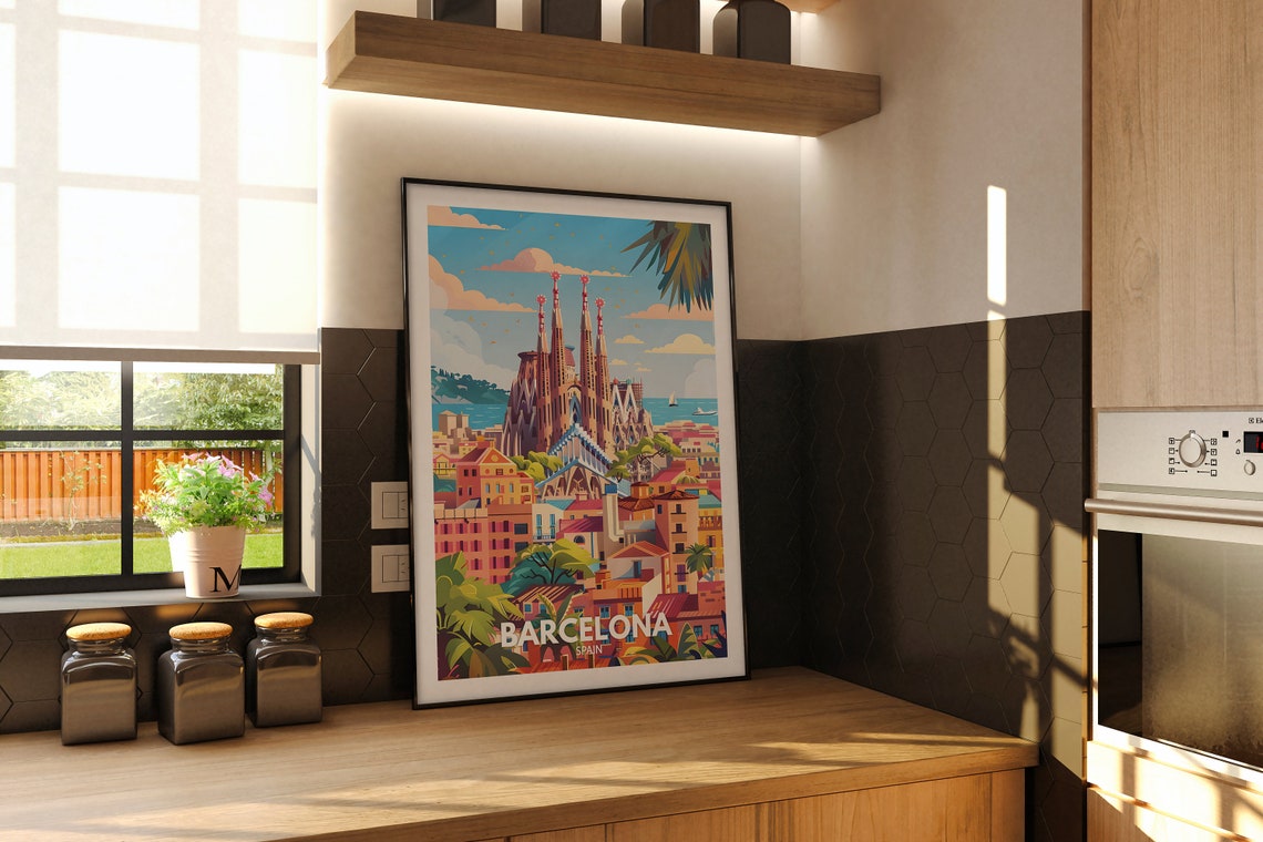 Barcelona Travel Print Spain Barcelona Travel Poster Spain Travel Poster Spain Cityscape Wall Art Unique City Decor - Image 2