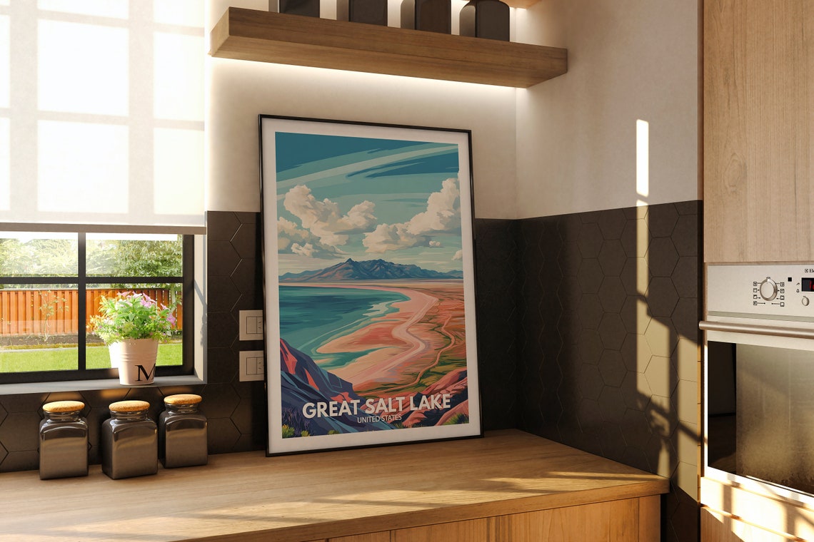 Great Salt Lake Print United States Great Salt Lake Poster United States Travel Poster Natural Lake Wall Art Lake View Art Decor - Image 2