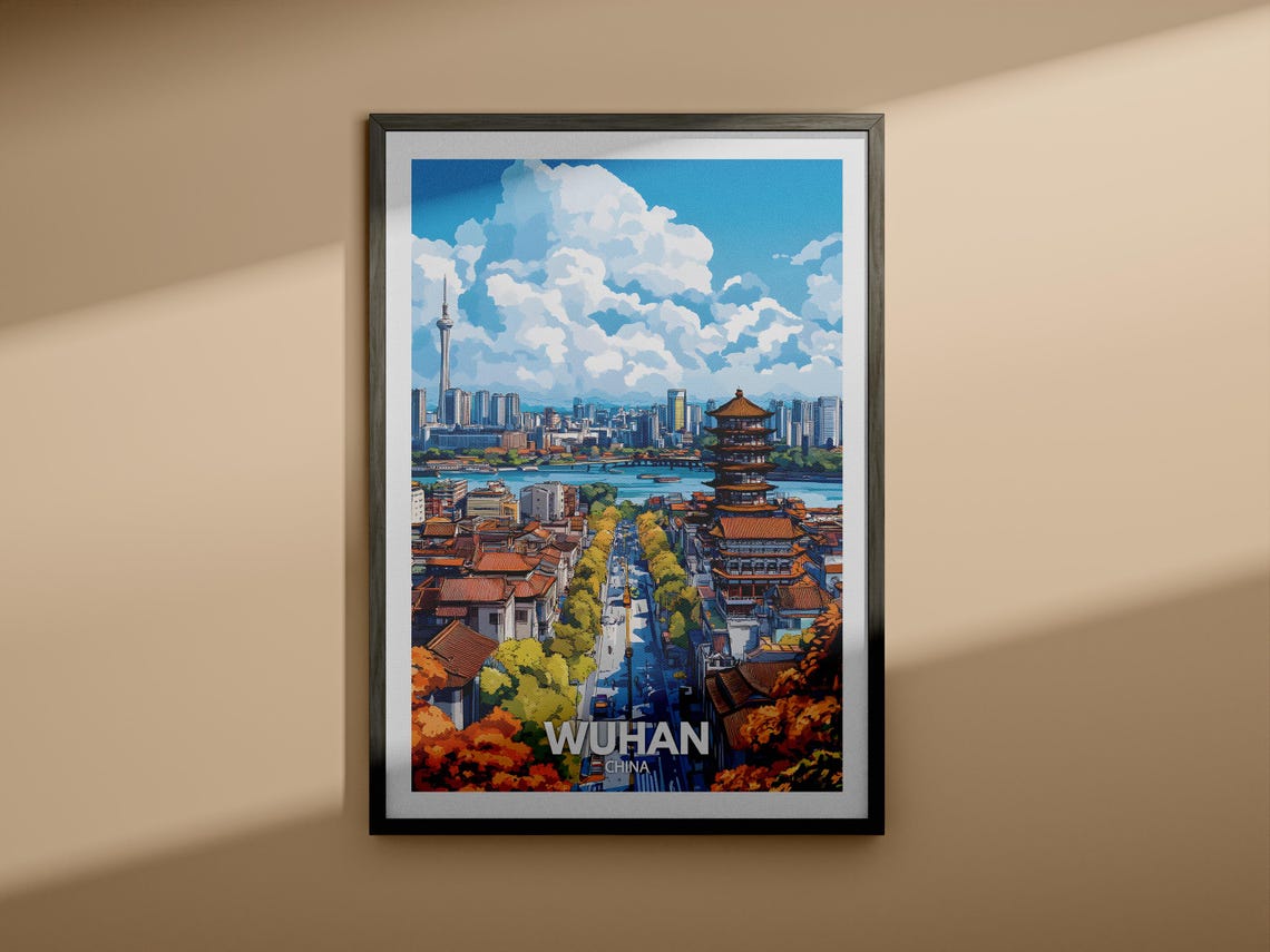 Wuhan Travel Print China Wuhan Travel Poster China Travel Poster China Cityscape Wall Art Unique City Art Decor - Image 3