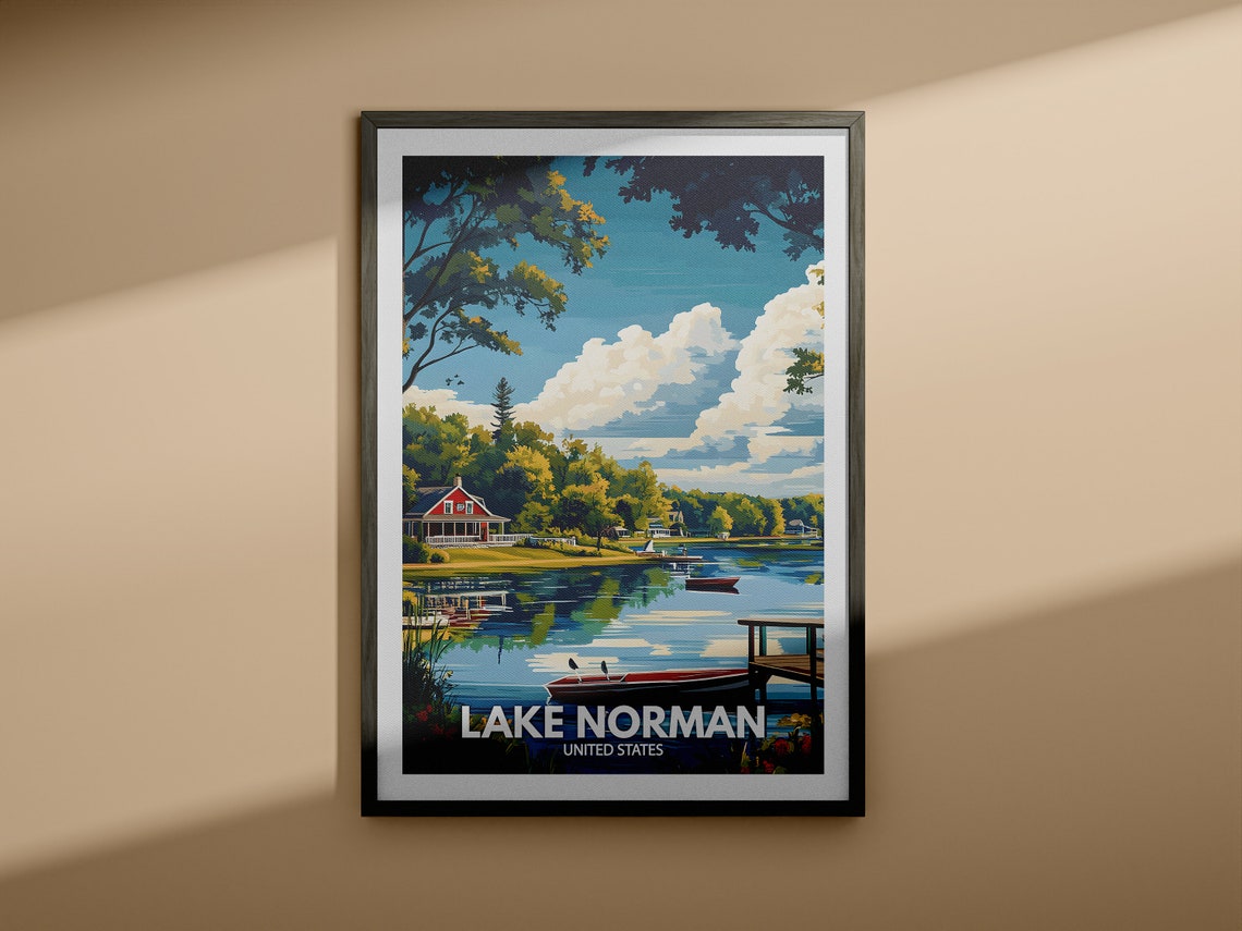 Lake Norman Print United States Lake Norman Poster United States Travel Poster Lake View Wall Art Decor Holiday Poster - Image 3