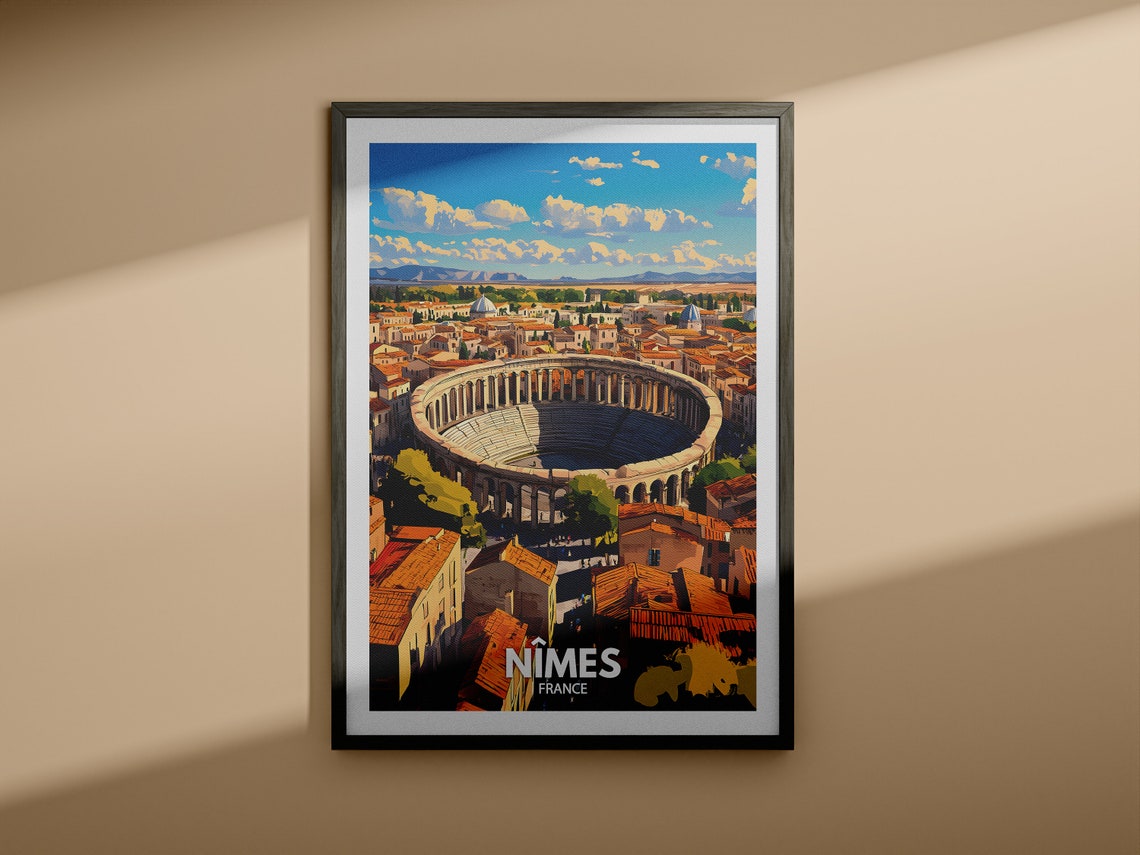 Nmes Travel Print France Nmes Travel Poster France Travel Poster France Cityscape Wall Art Unique City Art Decor - Image 3