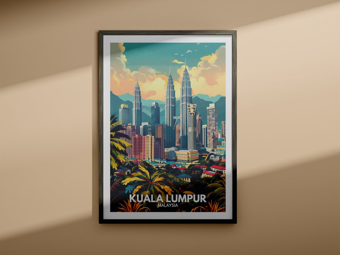 Kuala Lumpur Print Malaysia Kuala Lumpur Travel Poster Malaysia Travel Poster Malaysia Cityscape Wall Art Unique City Decor - Image 3