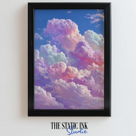 Pastel Cloud Wall Art Dreamy Sky Print Colorful Abstract Clouds Painting For Home Decor