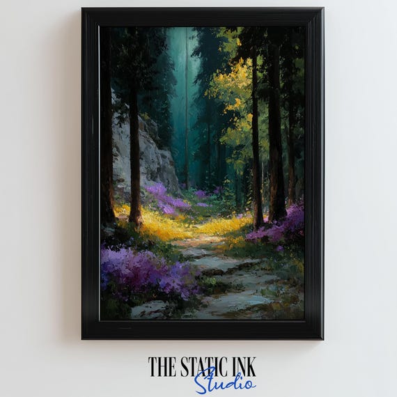 Sunlit Forest Path With Wildflowers Nature Wall Art Print