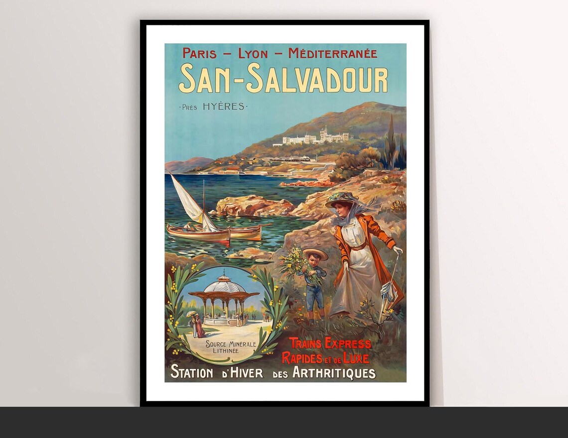 San-Salvadour Near Hyeres French Riviera Vintage Railway Travel Poster
