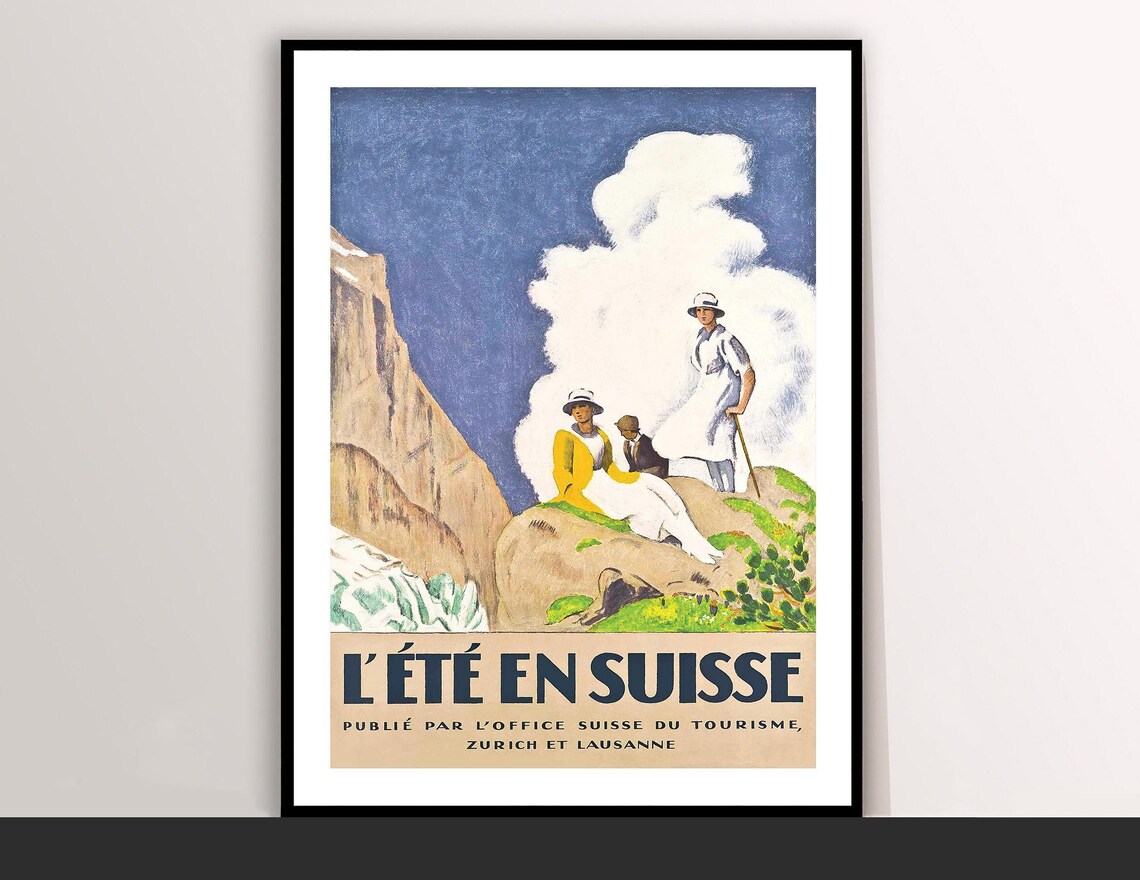 L'Ete En Suisse Summer Hiking Women Alpine Scene Swiss Tourism Poster