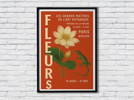 Paris Botanical Art Exhibition Poster Vintage Flower Lizard Nature Design Elegant French Framed Canvas Print