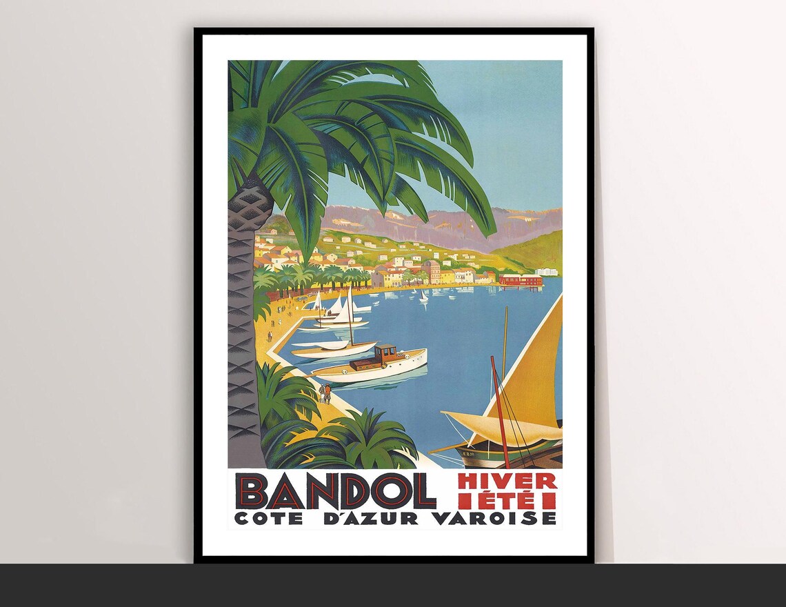 Bandol Cote dAzur Vintage French Riviera Sailboat Travel Poster