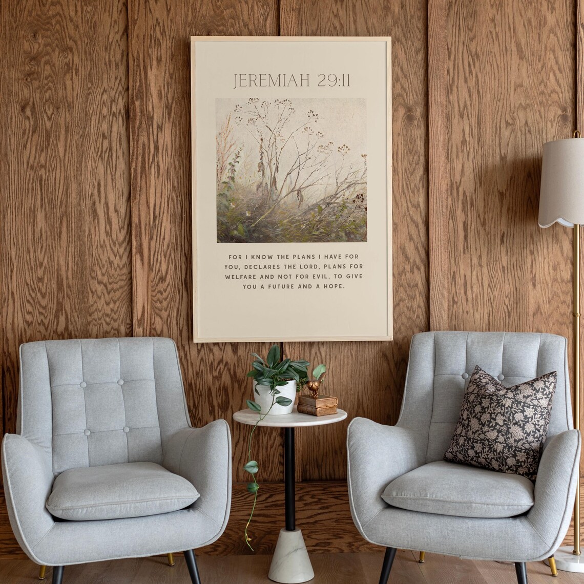 Jeremiah 29:11 Scripture Art Vintage Wildflower Painting Cream Wall Decor Poster