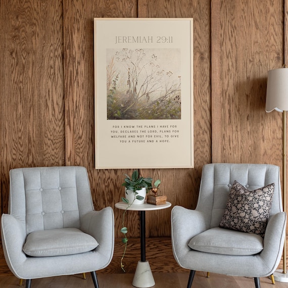 Jeremiah 29:11 Scripture Art Vintage Wildflower Painting Cream Wall Decor Poster