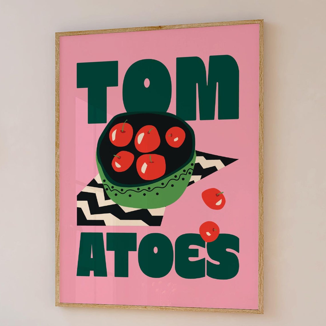 Tomatoes Bold Lettering Kitchen Art With Red Tomato Bowl Print