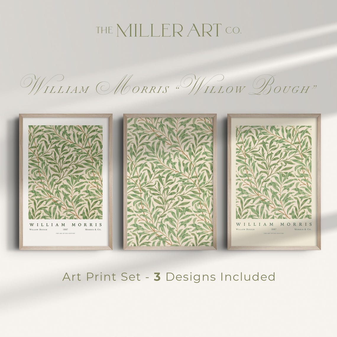 William Morris Willow Bough Botanical Pattern Set of 3 Wall Art