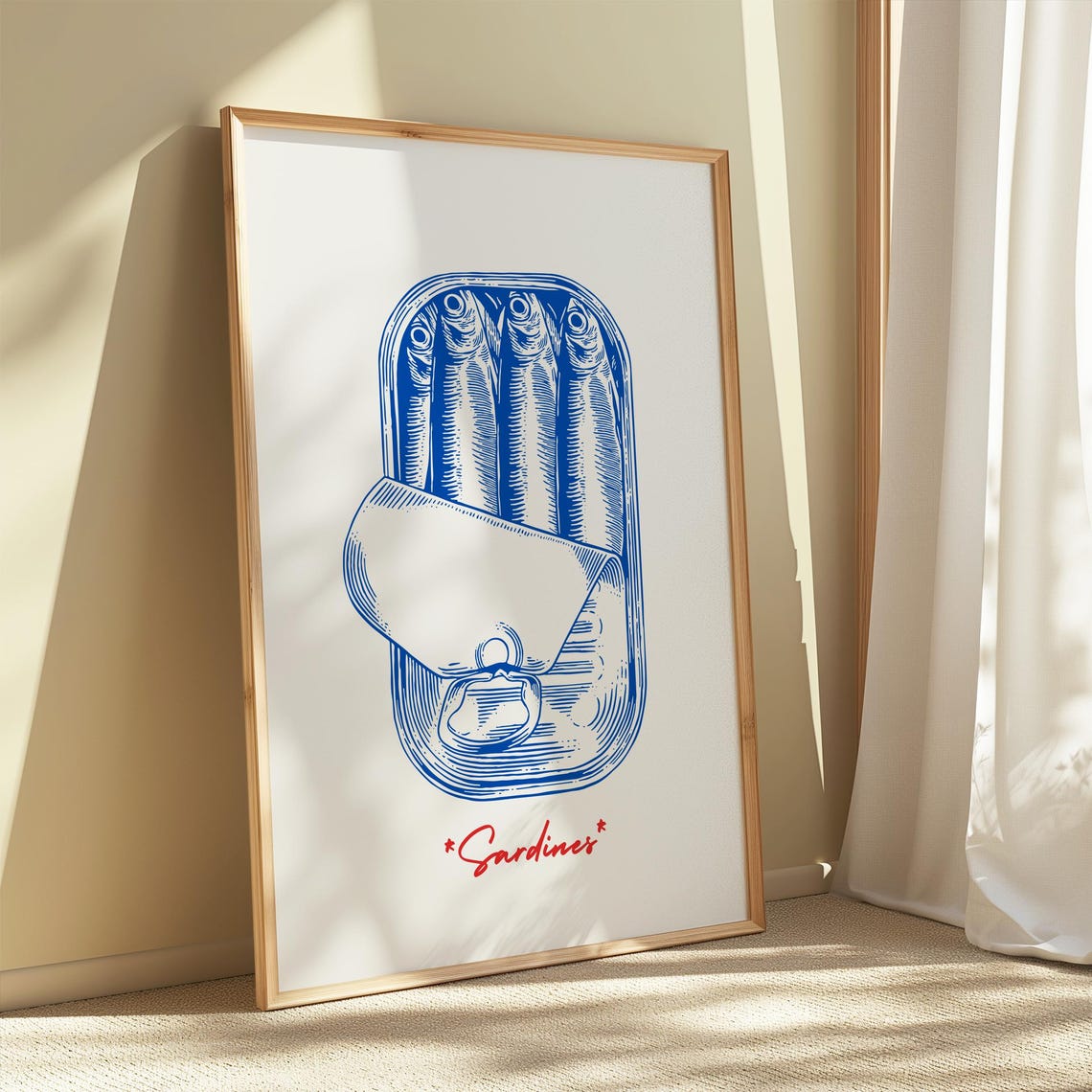 Sardines Tin Blue Ink Retro Kitchen Vintage Food Illustration Poster - Image 3