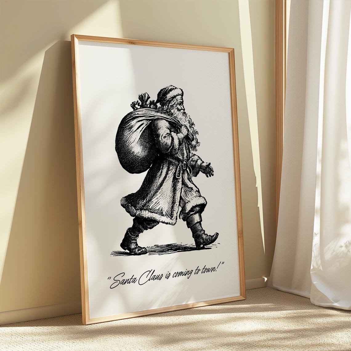 Vintage Santa Claus Is Coming To Town Engraving Christmas Poster - Image 4