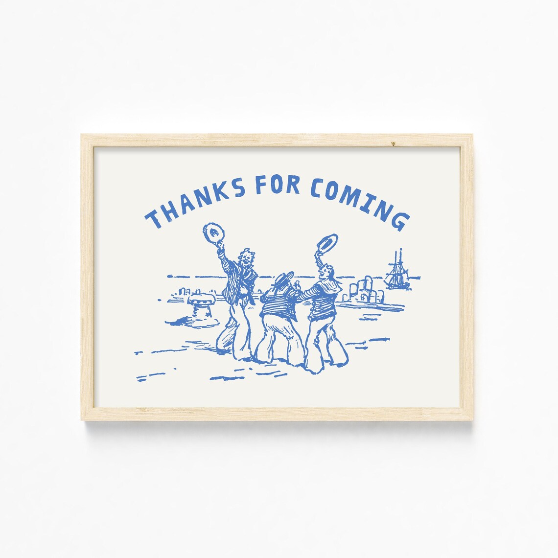 Thanks For Coming Vintage Sailors Blue Ink Coastal Line Art Poster - Image 4