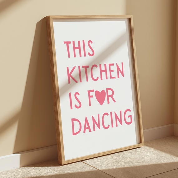 Pink Aesthetic Kitchen Decor Cute Dance Art Kitchen Wall Art Minimalist Heart Print Trendy Kitchen Poster Kitchen