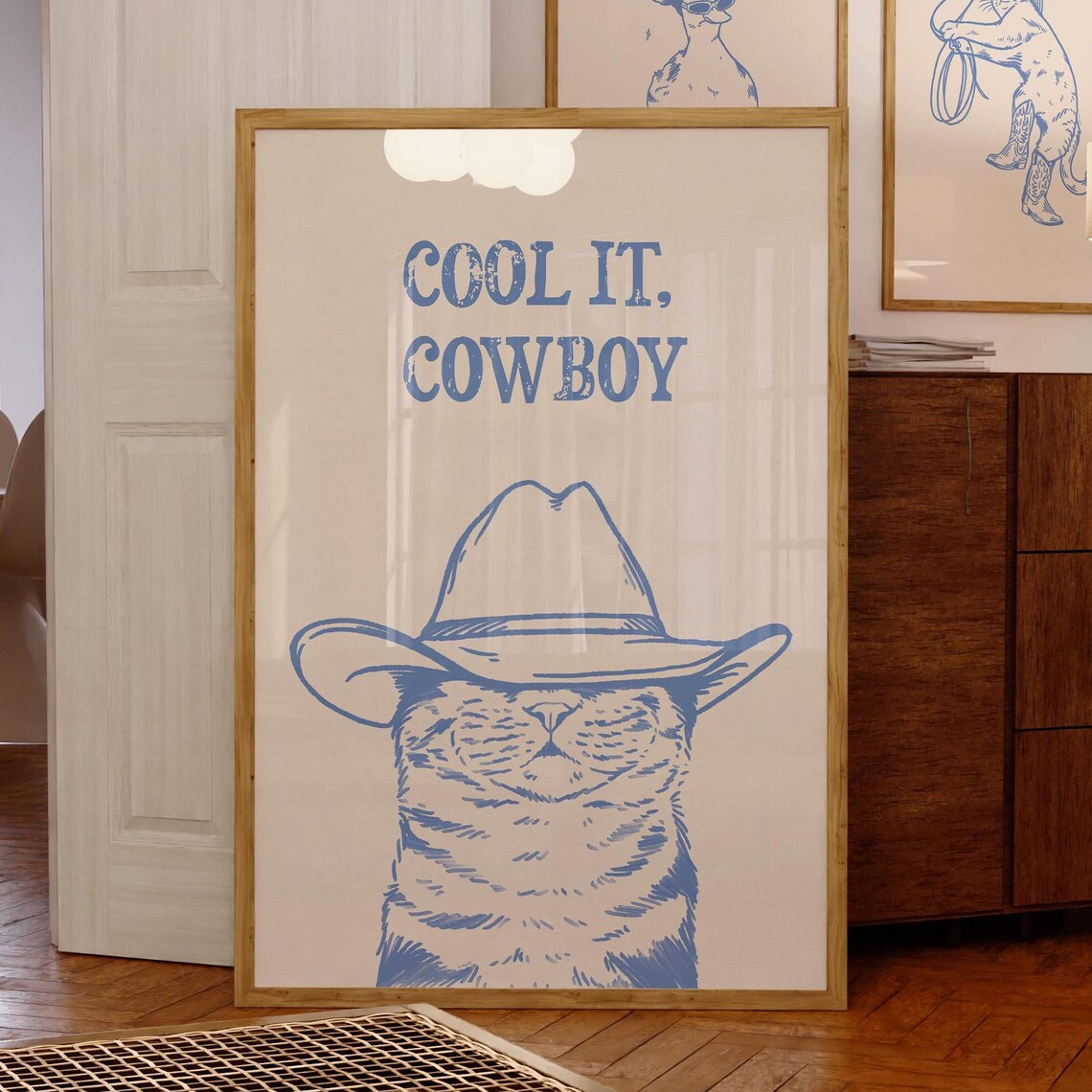 Cool It Cowboy Cat, Retro Vintage Western Art