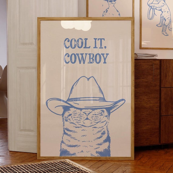Cool It Cowboy Cat, Retro Vintage Western Art