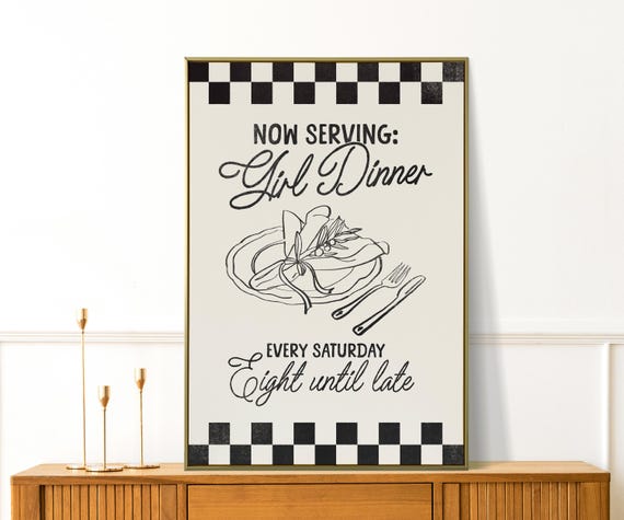 Girls Dinner Print Hot Girly Wall Art Retro Kitchen Preppy Apartment Decor Trendy Funny 90s