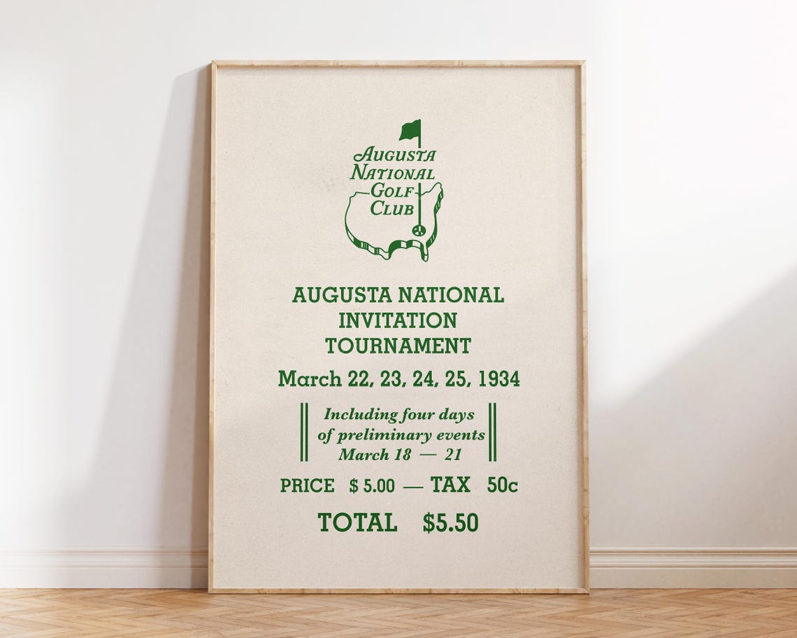 Augusta National Golf Club 1934 Invitation Tournament Ticket Poster