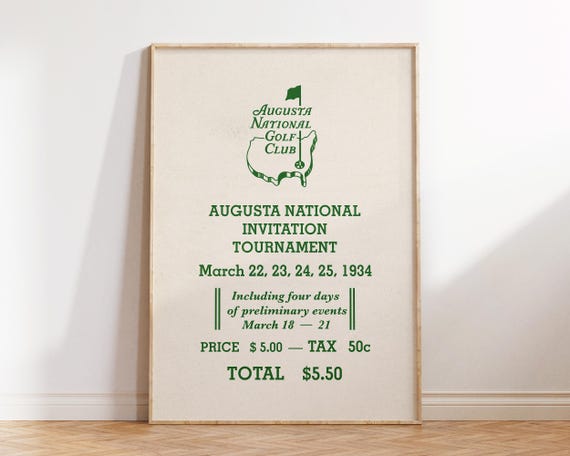 Augusta National Tournament Retro Golf Ticket Print Poster Wall Art Gift For Fans Memorabilia