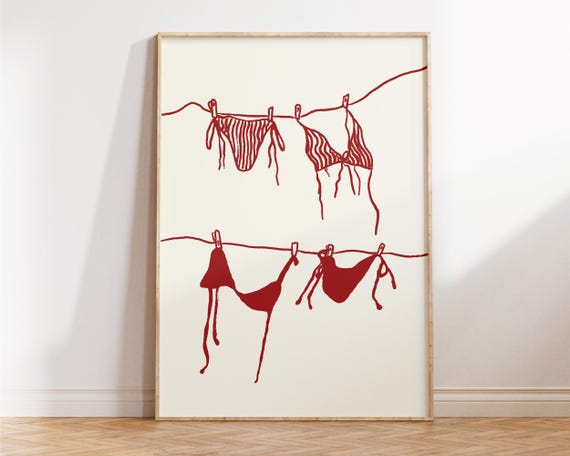 Bikini Wall Art Cute Beach Handdrawn Illustration Print Preppy Apartment Decor Coastal Summer