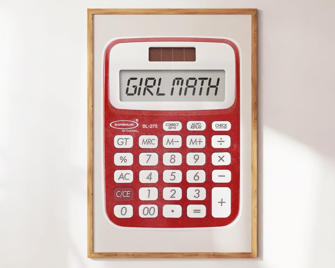 Girl Math Red Retro Calculator Funny Meme Quote Typography Poster
