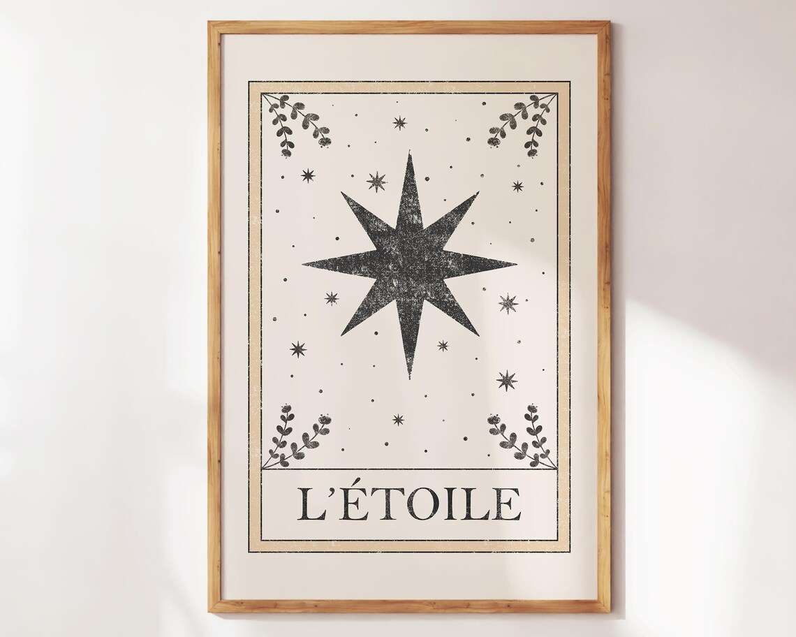 The Star L Etoile Vintage Tarot Card Celestial Boho Art Poster
