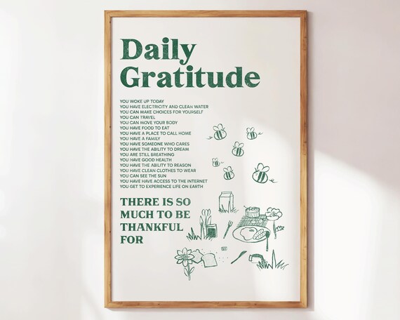 Daily Gratitude Affirmations Green Typography Mindfulness Poster