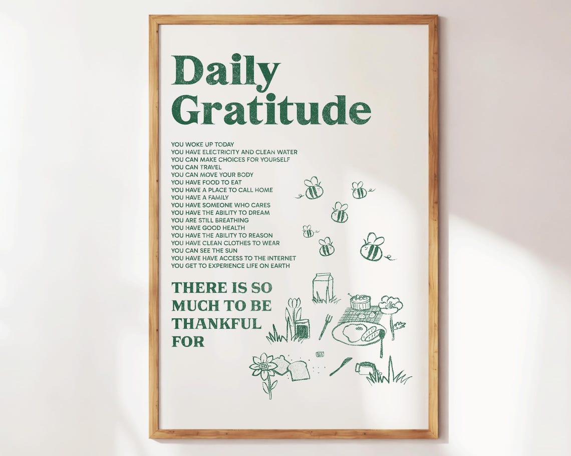 Daily Gratitude Affirmations Green Typography Mindfulness Poster