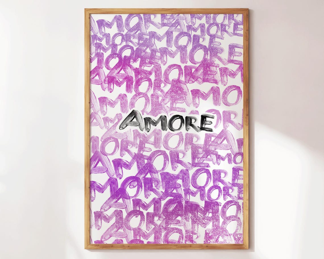 Amore Purple Graffiti Love Typography Statement Decor Wall Art