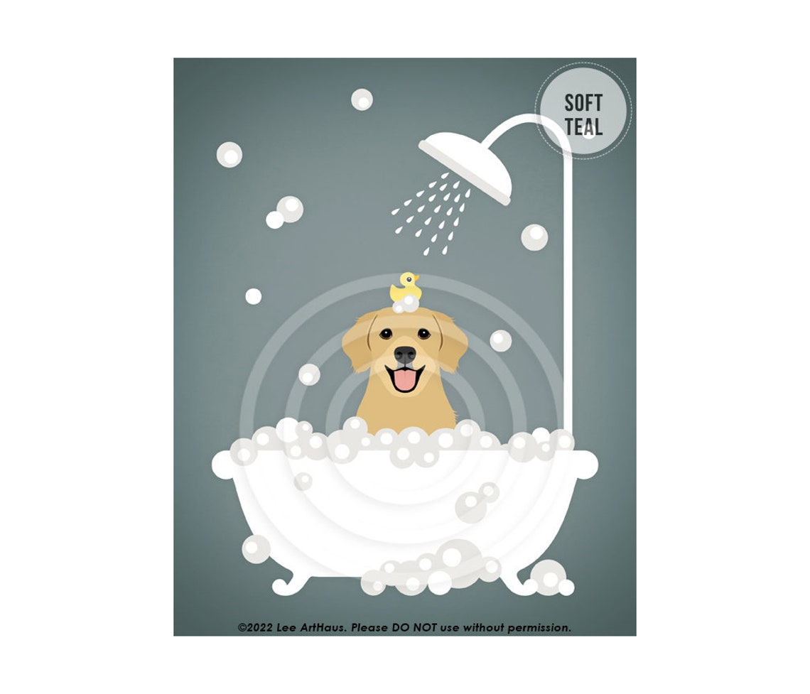 250dp Pet Art Golden Retriever In Shower Bathtub Wall Art Dog Bathroom Art Golden Retriever Gifts Dog Bathtub Golden Retriever Art - Image 4