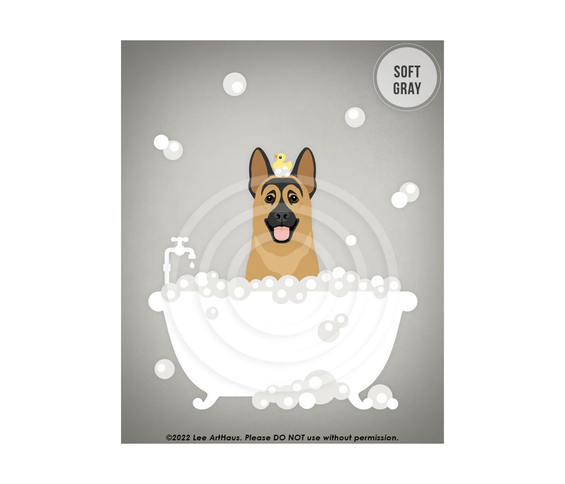 German Shepherd Bubble Bath Bathtub Rubber Duck Cute Dog Art Poster - Image 3