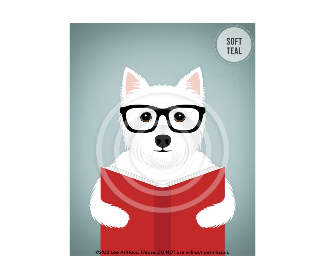 West Highland White Terrier Glasses Reading Book Library Dog Poster - Image 4