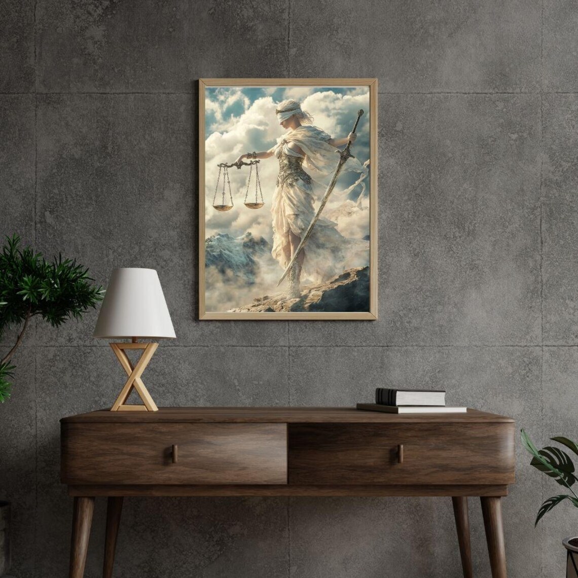 Lady Justice Majestic Goddess With Scales Sword On Mountain Peak Art Poster - Image 3