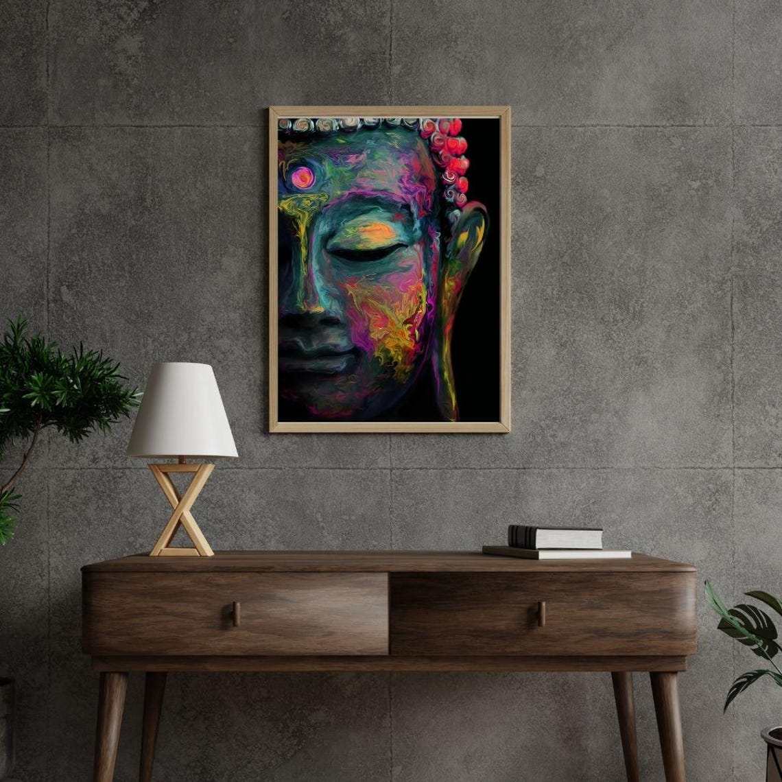 Colorful Abstract Buddha Face Portrait Vibrant Spiritual Zen Poster - Image 3
