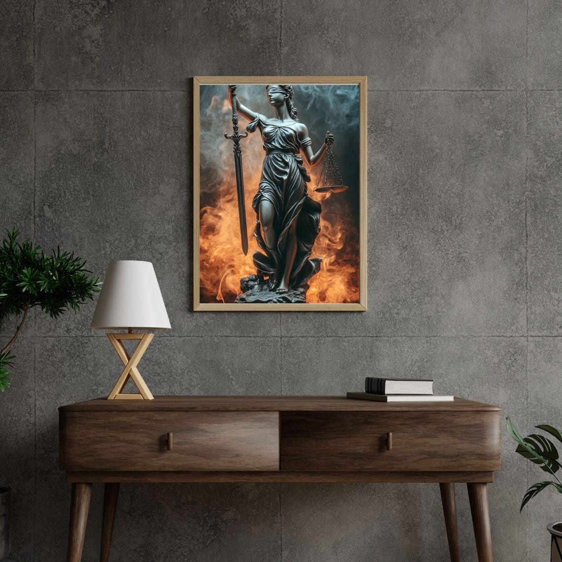 Lady Justice Statue Rising From Flames Powerful Legal Wall Poster - Image 3