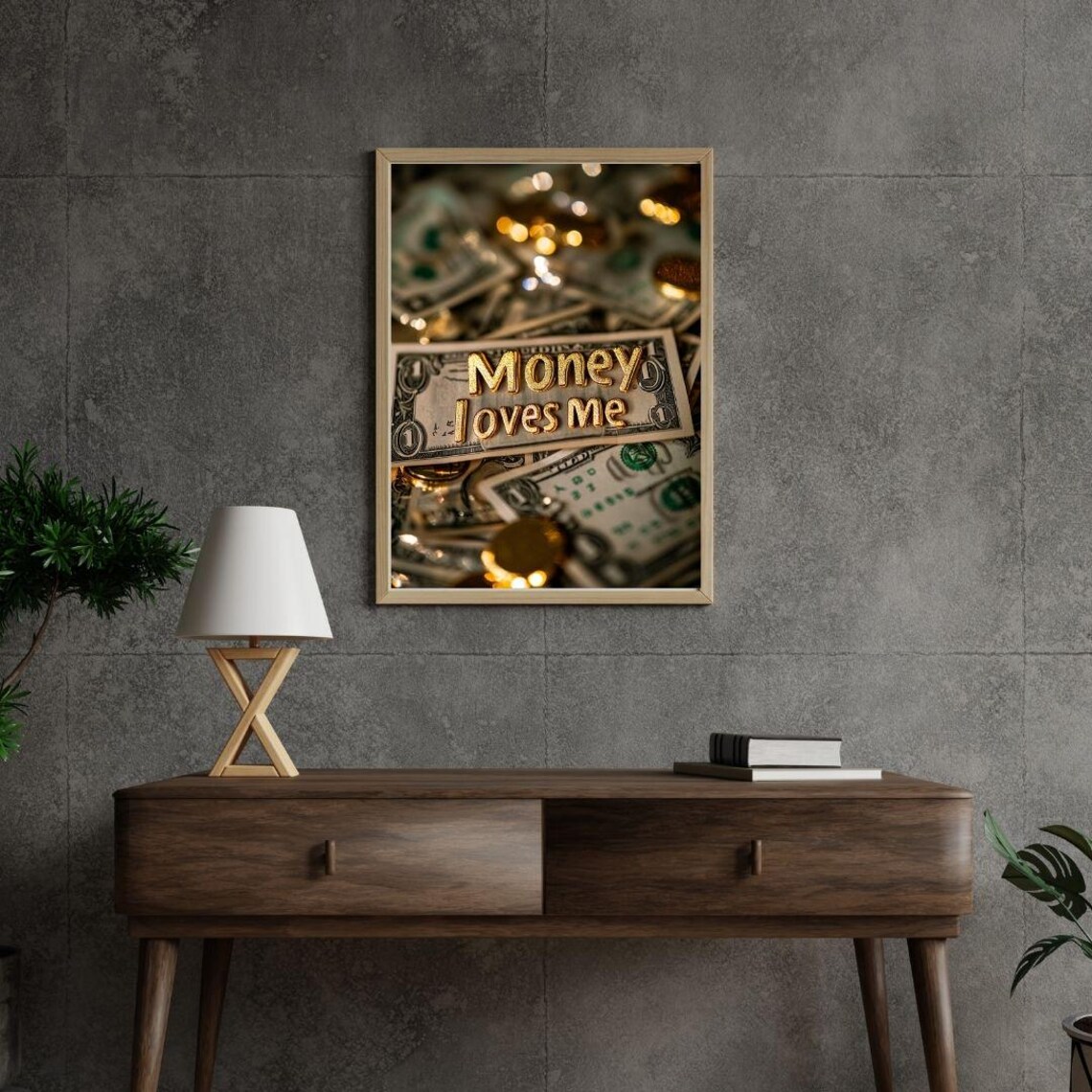 Money Loves Me Gold Letter Affirmation Quote Dollar Bills Poster - Image 2