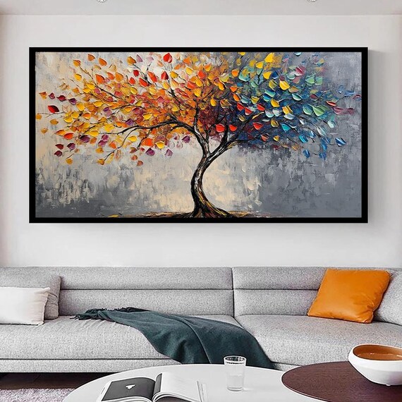Colorful Abstract Tree Art Print Vibrant Seasons Wall Decor Modern Nature Inspired Artwork For Living Room