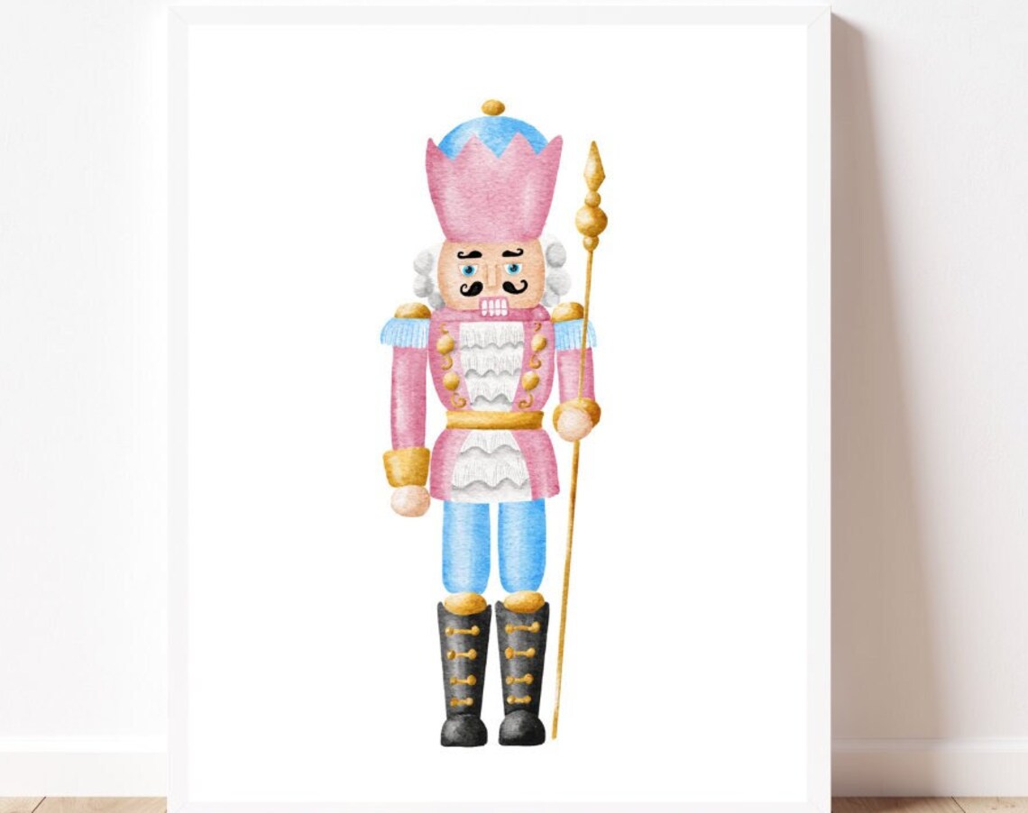 Nutcracker Christmas Wall Art Print, Pink Decor