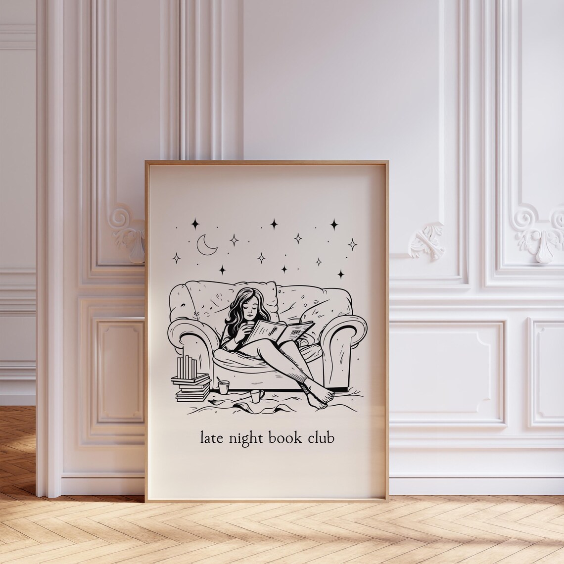 Late Night Book Club Line Art of Woman Reading on Sofa Poster - Image 2